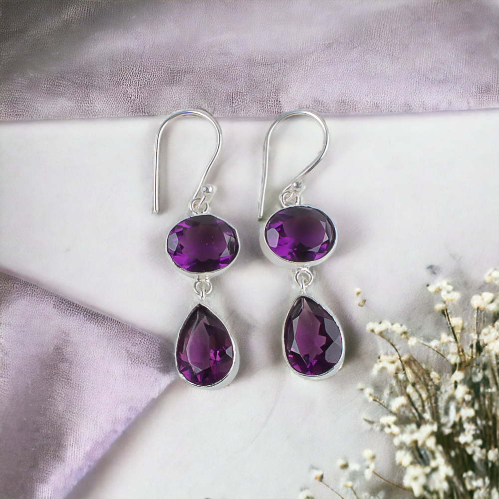 Rolled Gold Purple Amethyst Drop Earrings - Jordans Jewellers