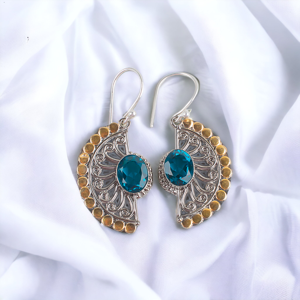 DC Designs - Dark Teal Blue Abstract Art Print Layered Swing Earrings ME10Q  - TALICH